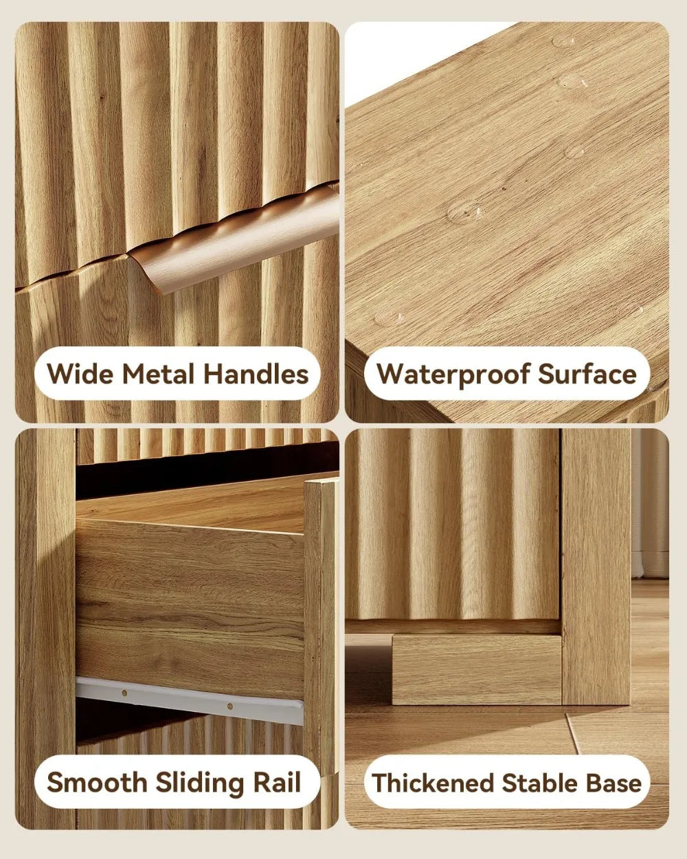 Fluted Nightstand with Charging Station