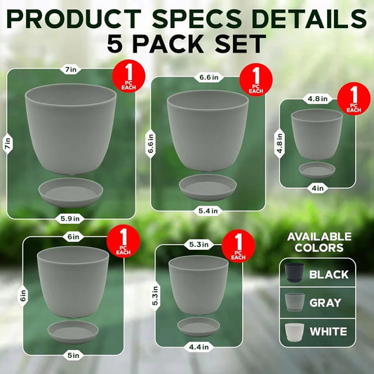 Stackable Plastic Plant Pots with Drainage Indoor/Outdoor