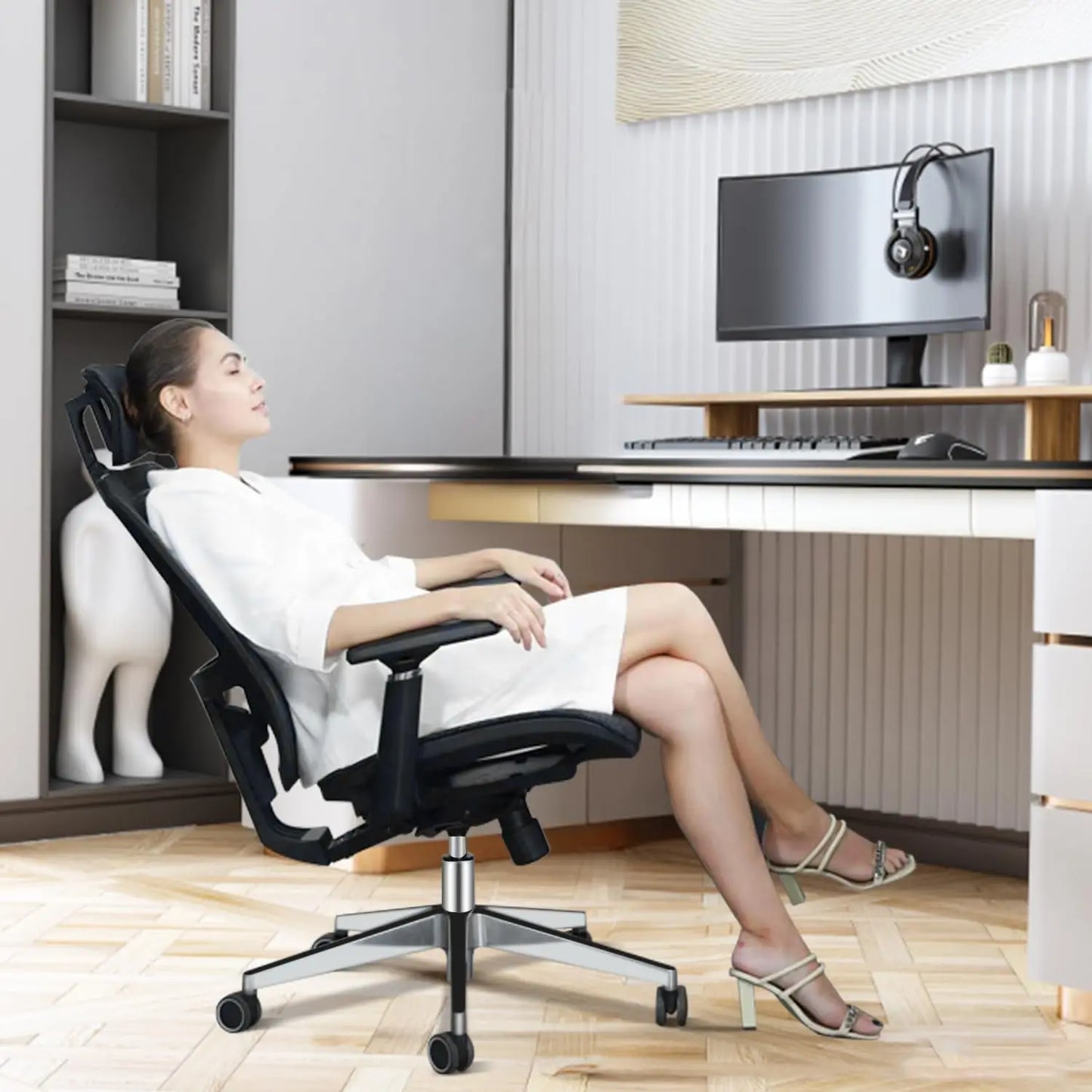 Computer Chair with Soft Flip Up Arms with Adjustable Lumbar Support