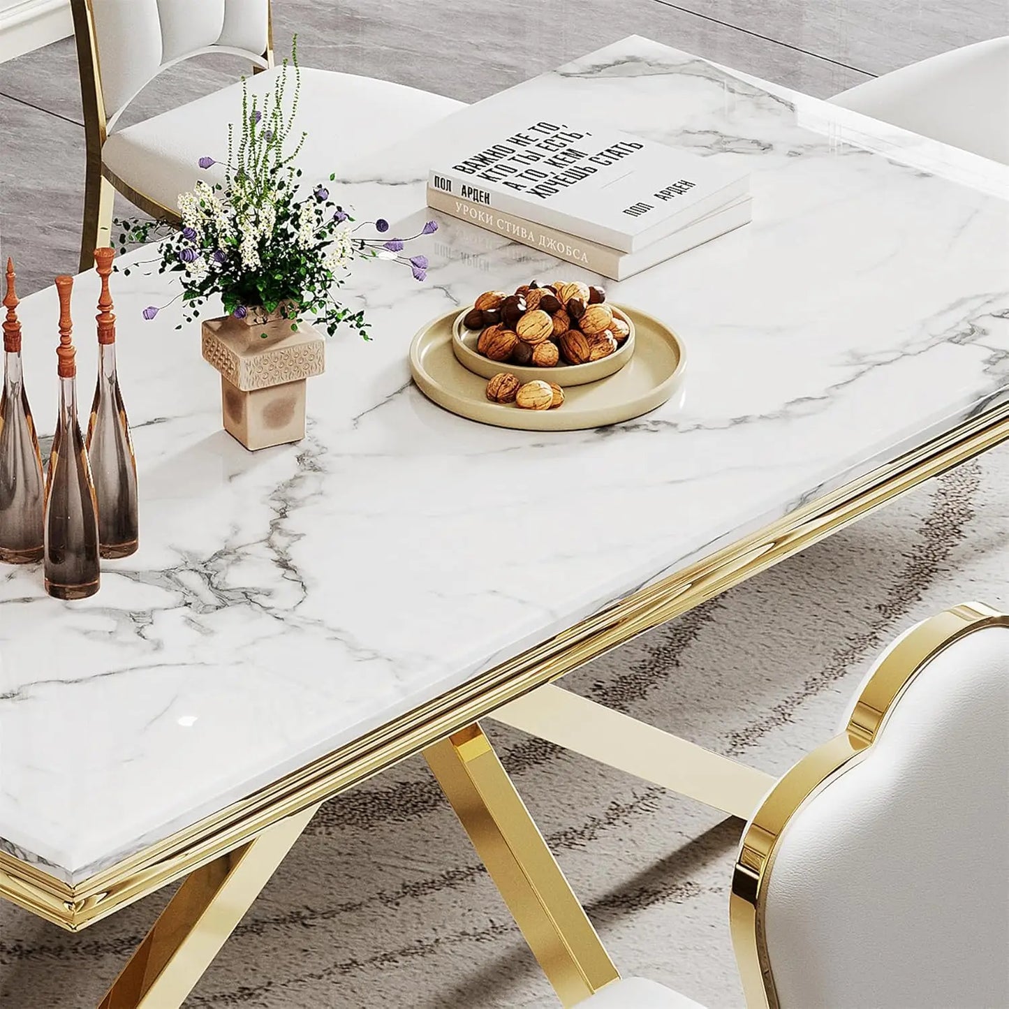 Modern Faux Marble Rectangular or Round Dining Table