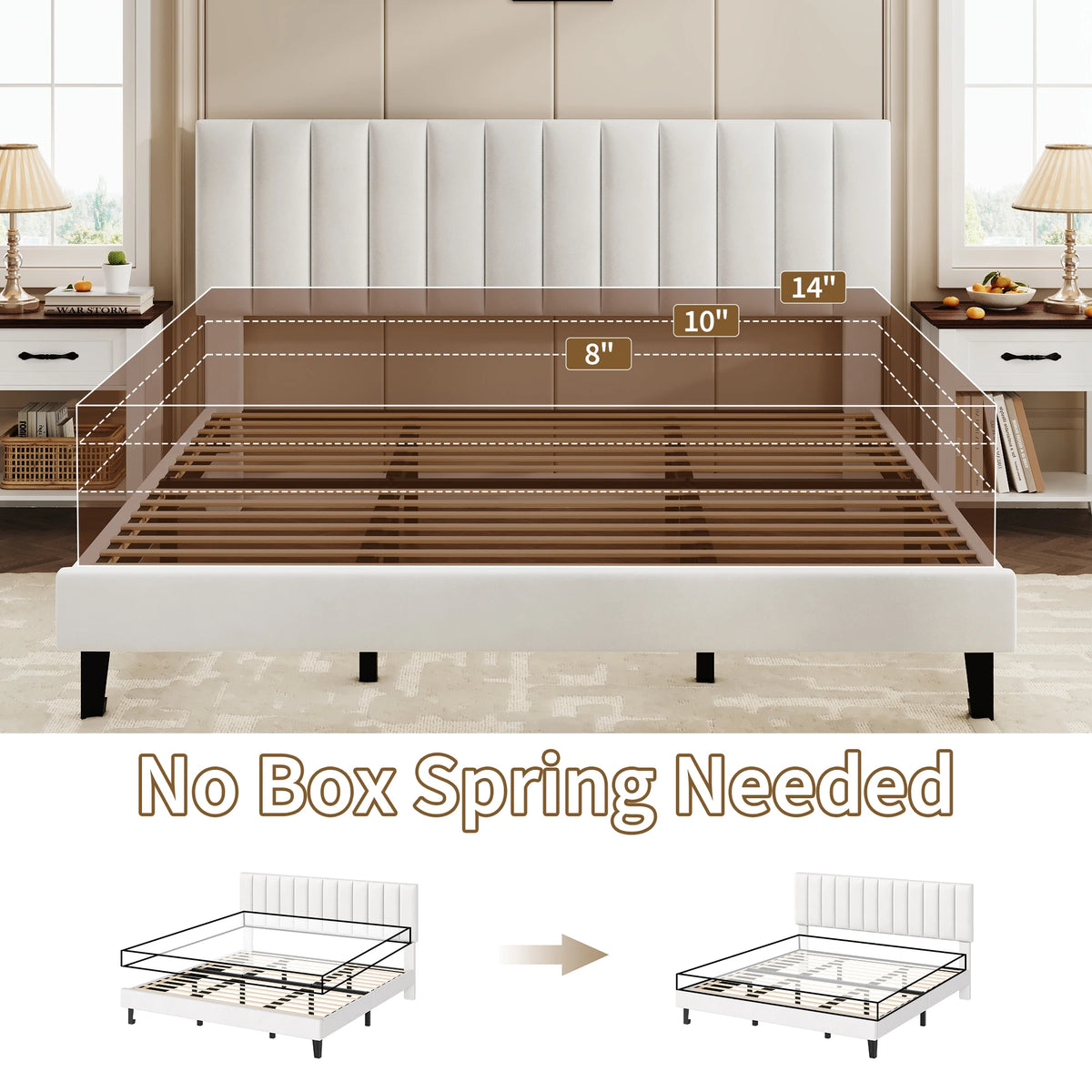 Velvet Upholstered Platform Bed Frame