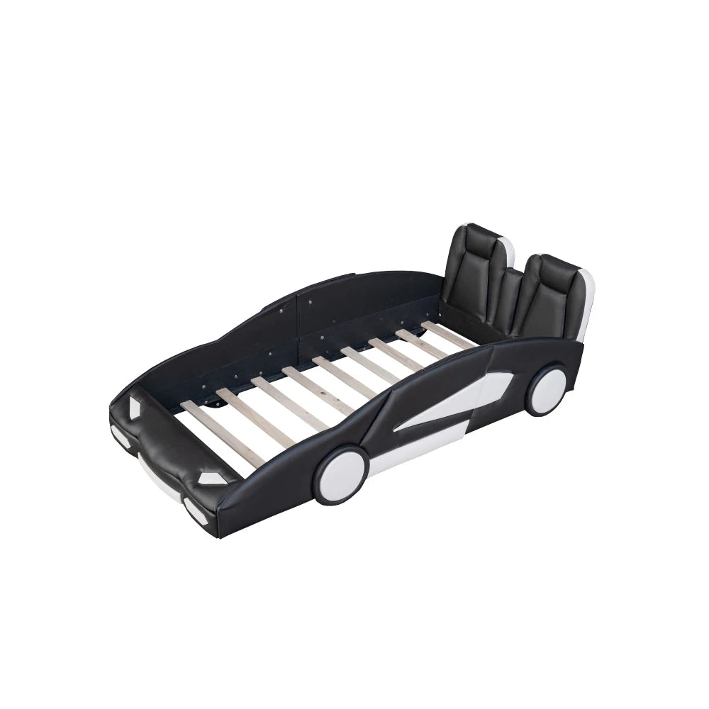 Twin Size Race Car-Shaped Platform Bed with Wheels