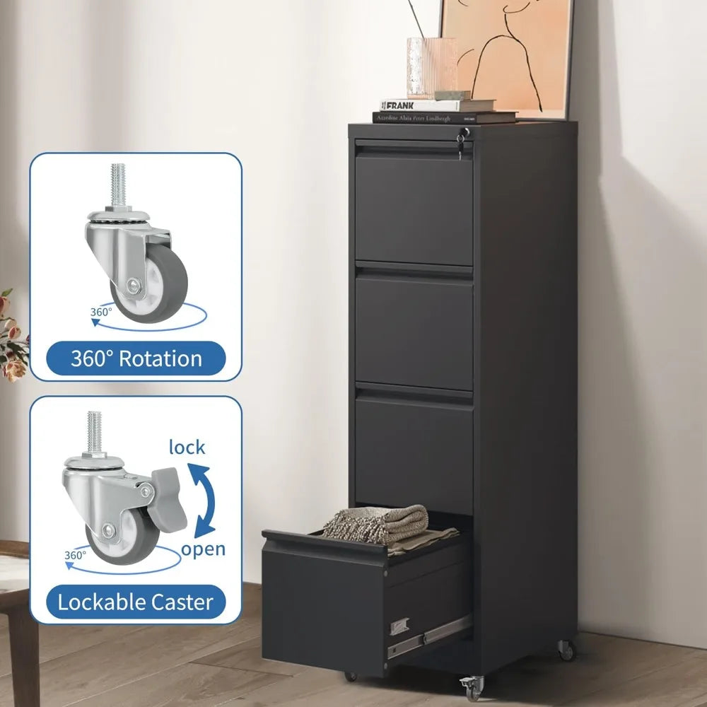 4 Drawer Mobile Metal Filing Cabinet with Lock and Wheels