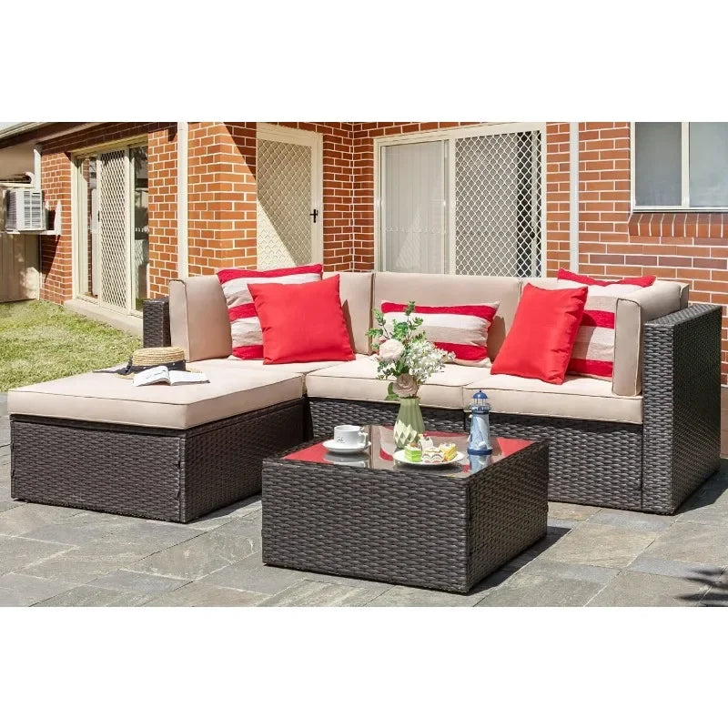 All-Weather PE Rattan Outdoor Couch with Ottoman