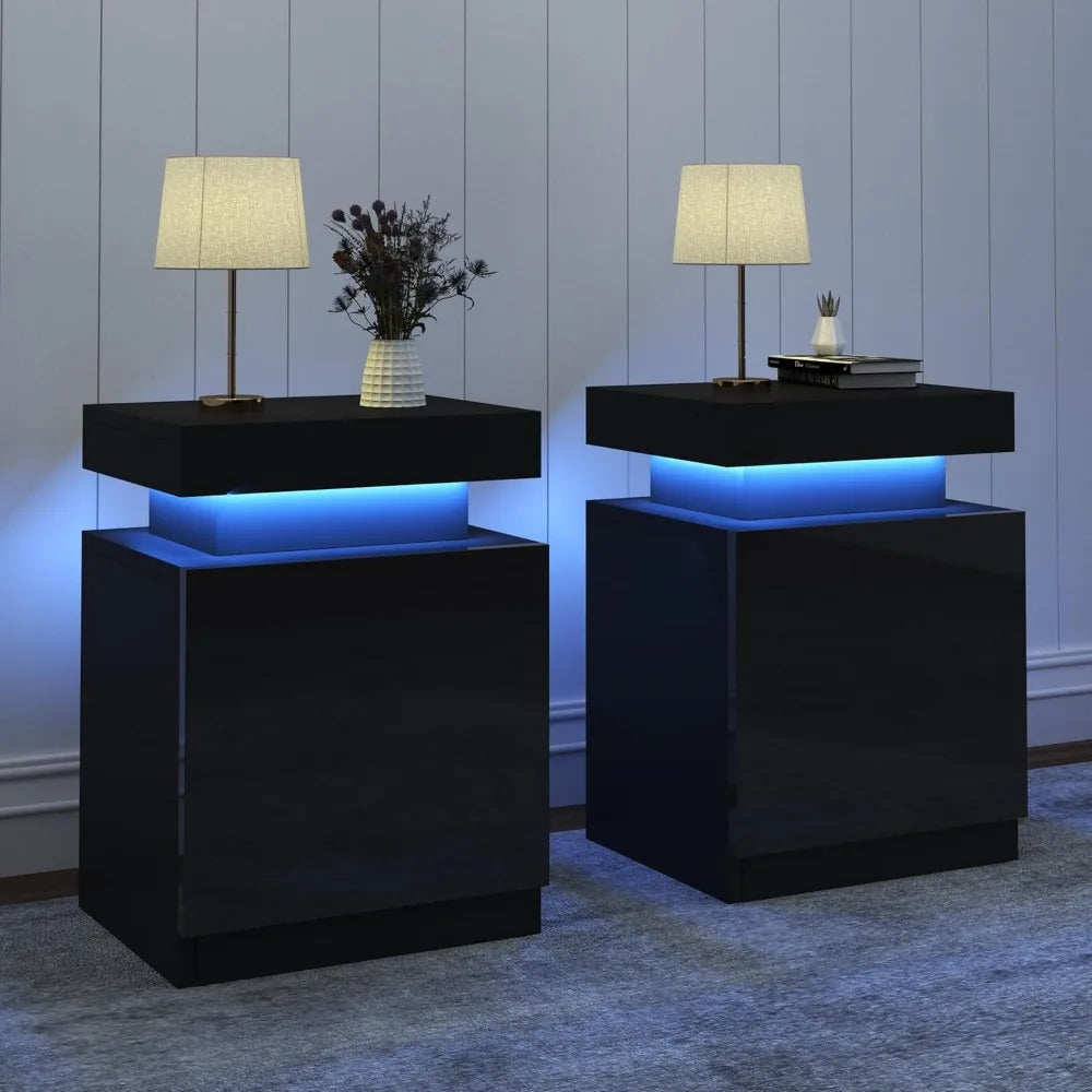 Nightstand Cabinet Bedside Table with LED Lights