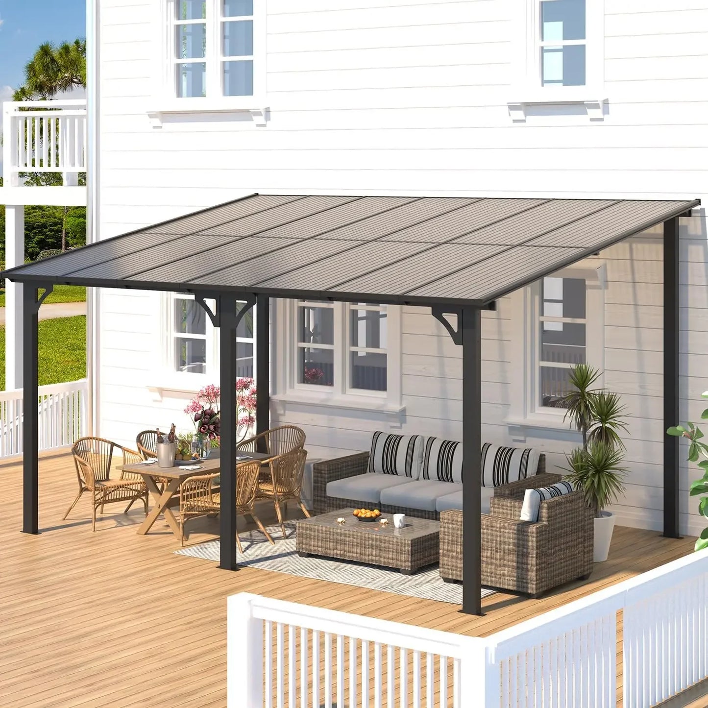 POPULAR Hard Top Lean To Gazebo Pergola With Roof For Patio