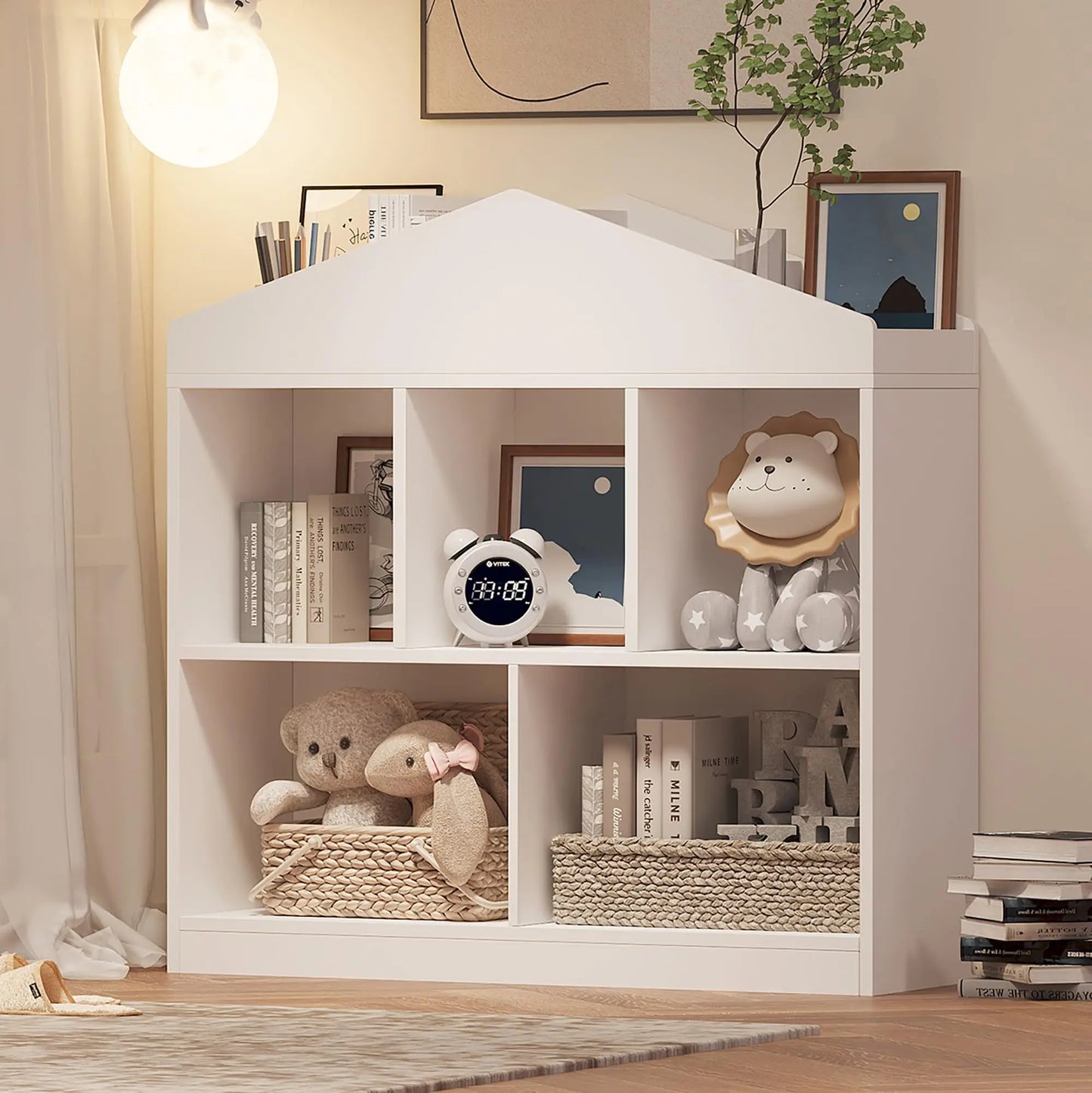 5-Cubby Kids Bookshelf Playhouse Cabinet