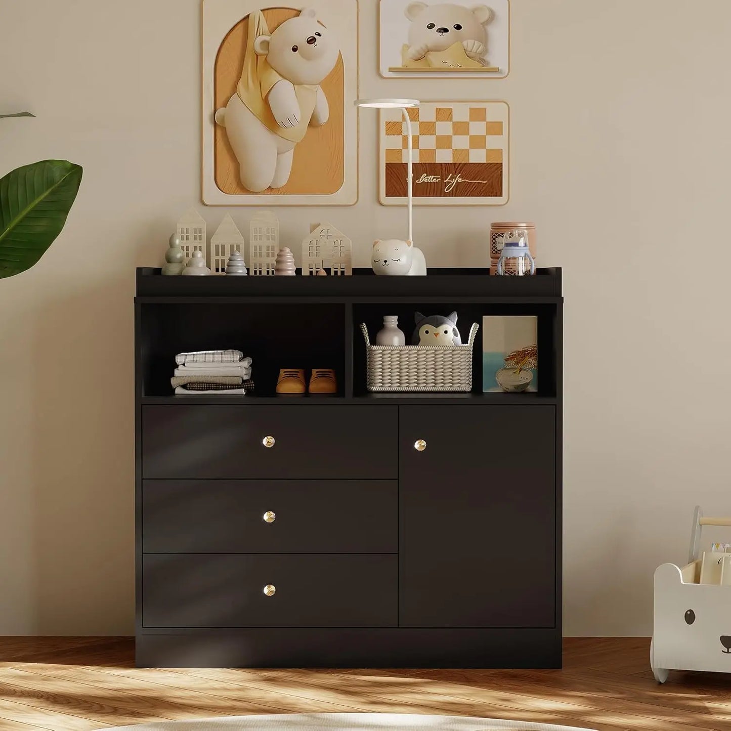 Wooden Diaper Changing Station with 3 Drawers Changing Table Dresser