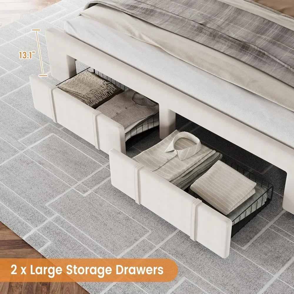 Mattress Foundation with Solid Wooden Slats Support with Storage Drawers