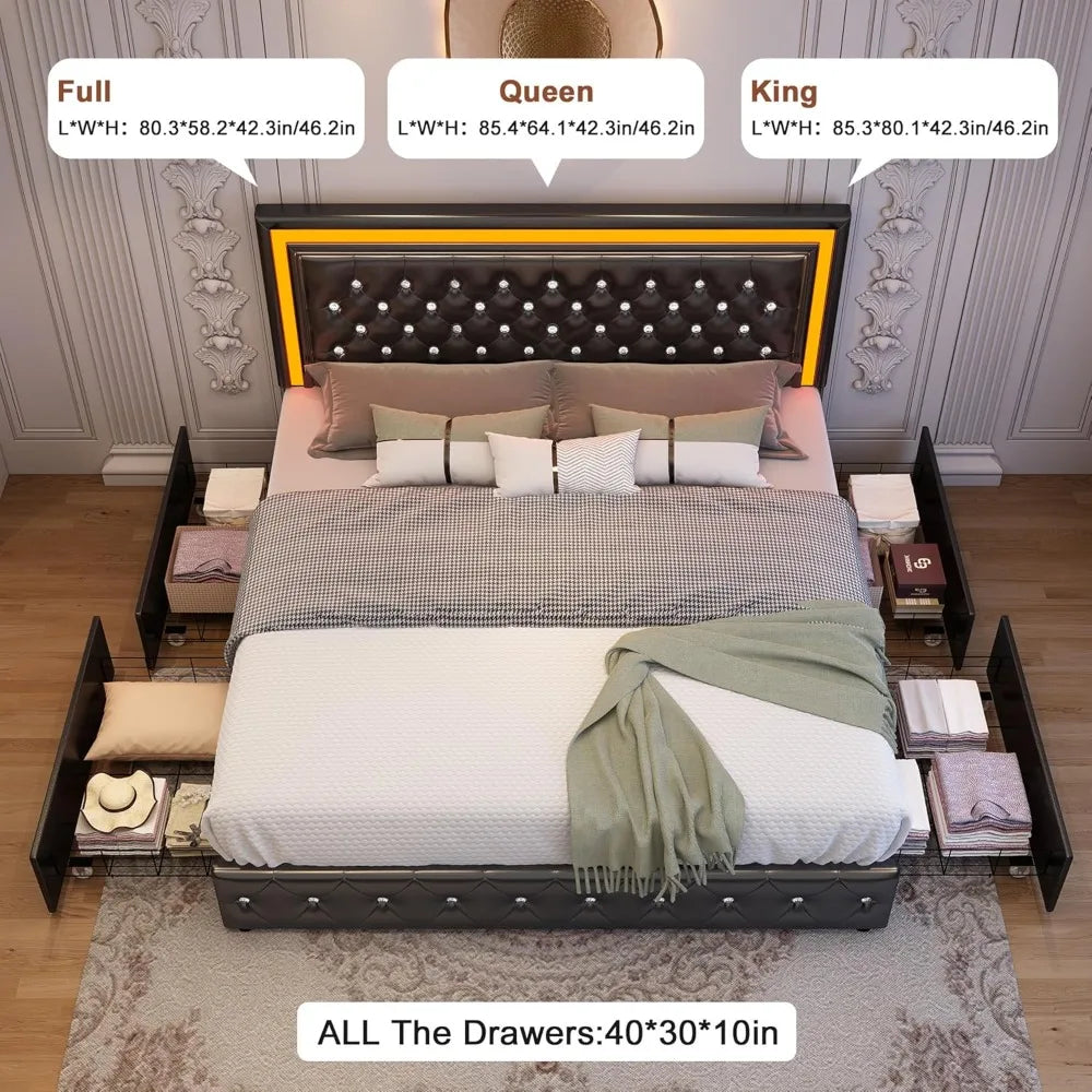 Bed Frame with Led Lights and No Box Spring Needed