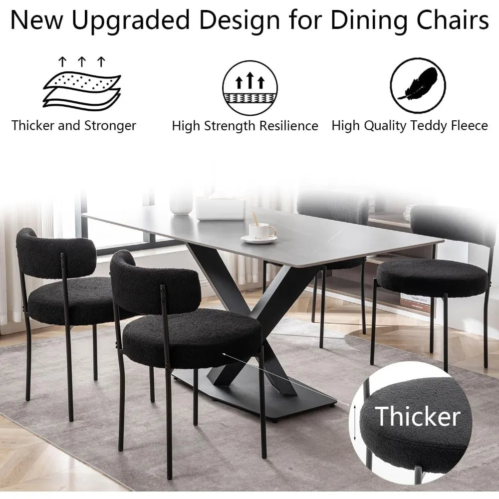 Upholstered Round Modern Buckle Dining Chairs with Black Metal Legs Set