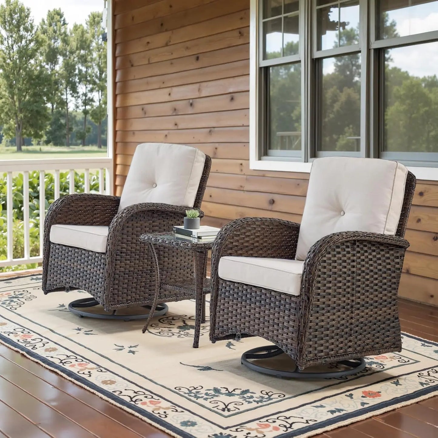Outdoor Swivel Rocker Glider Chairs with Side Table