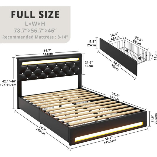 Bed Frame with LED Light with Drawers