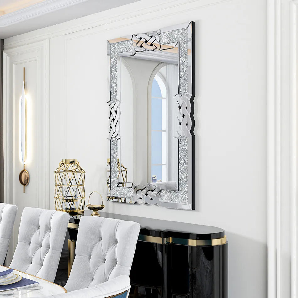 Wall Decorative Silver Crystal Crush Glass Mirror