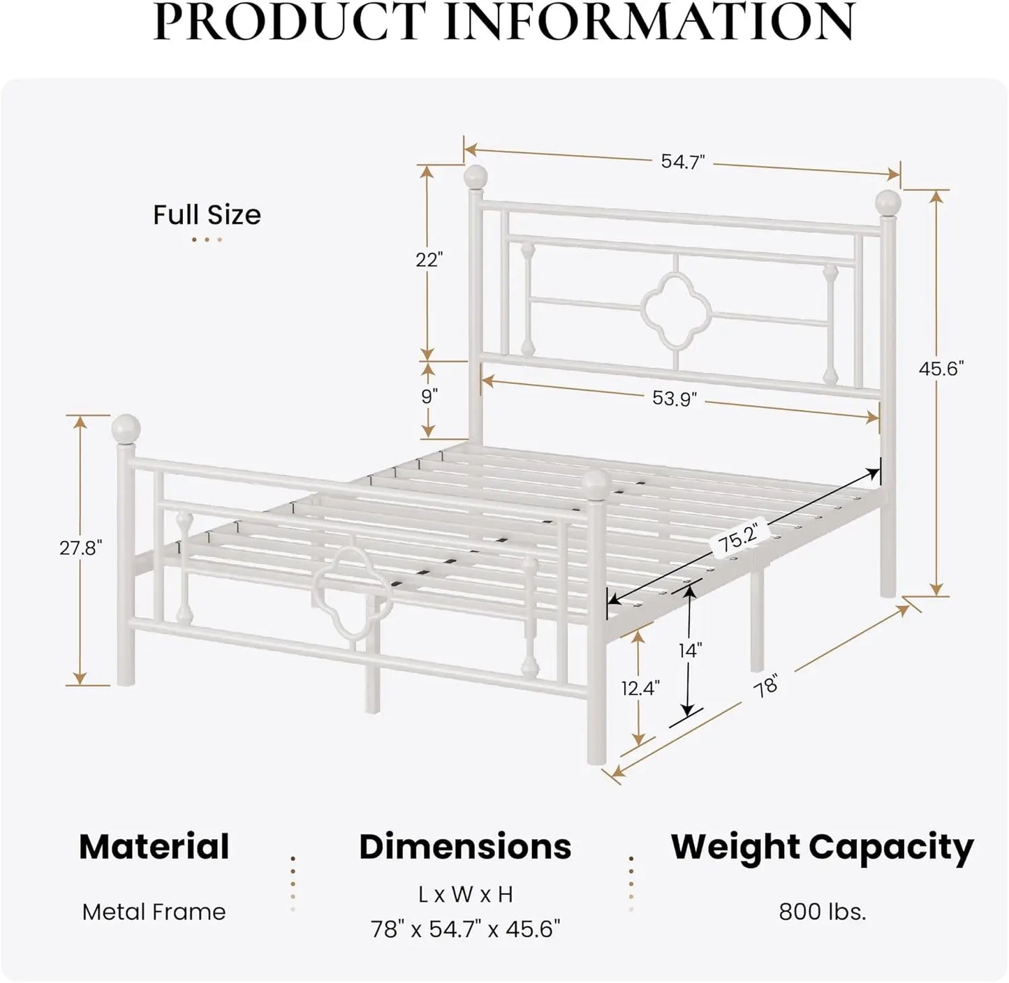 Metal Platform Bed Frame with Vintage Headboard with Under-Bed Storage