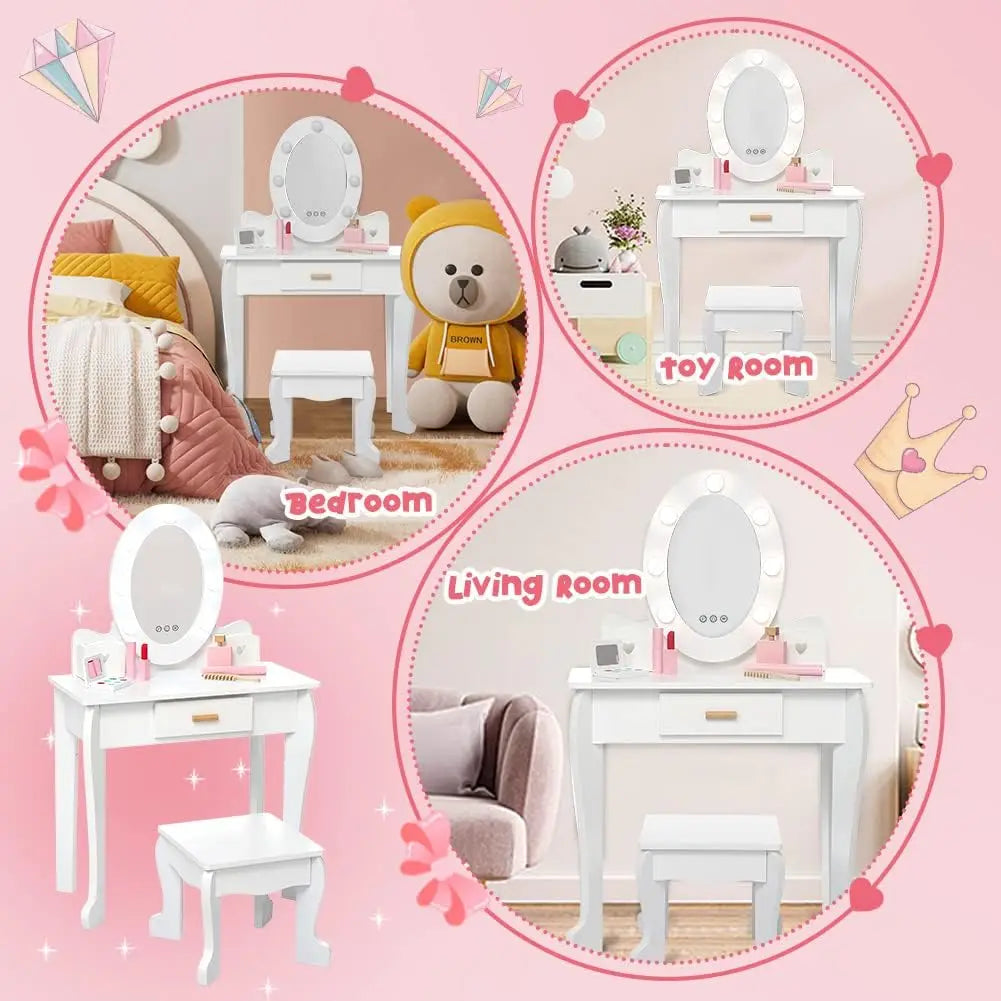 Vanity Set with Mirror Lights & Wood Makeup Playset