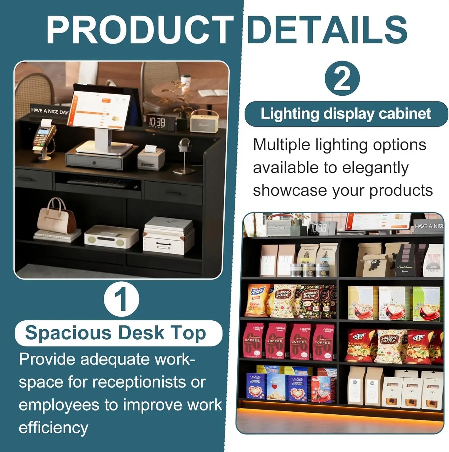 Reception Counter Front Desk With Display Rack Lights