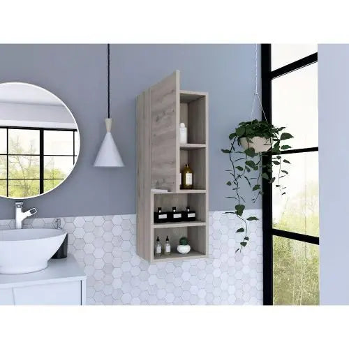 Single Door Medicine Cabinet with Four Shelves Two Interior and Two External