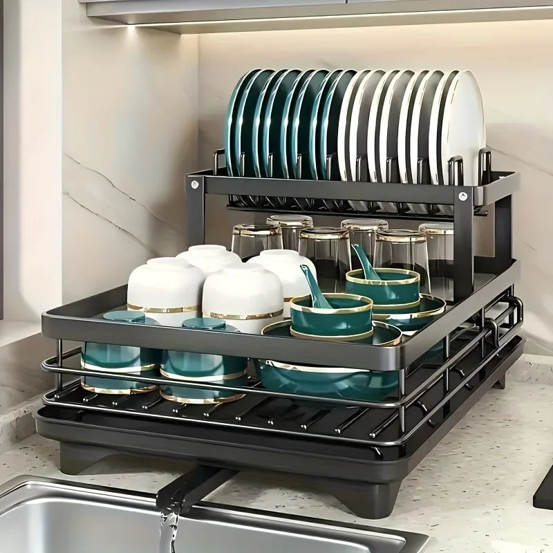 Large-Capacity Double-Tier Extendable Dish Drainer