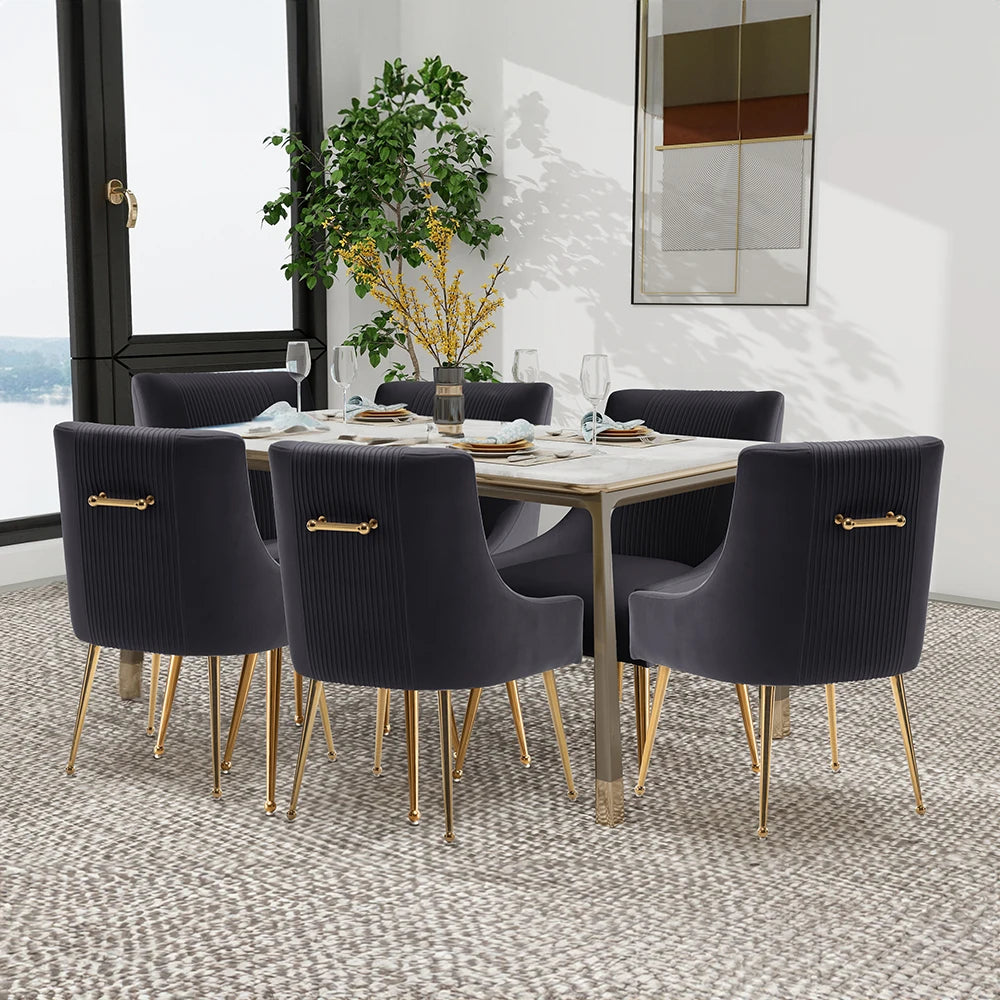 Upholstered Barrel Pleated Side Accent Modern Velvet Dining Chairs Set