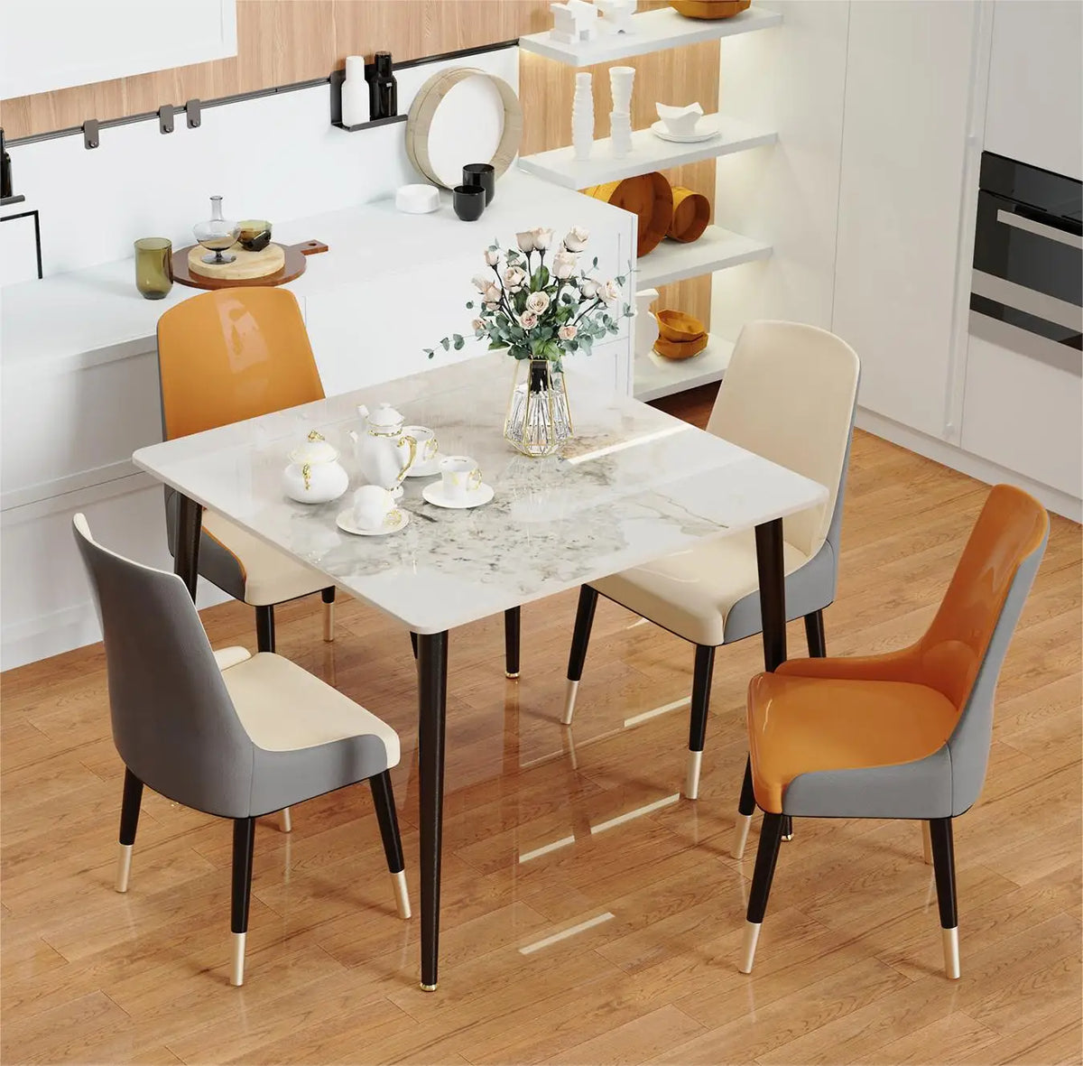 Square Marble Dining Table with Metal Legs