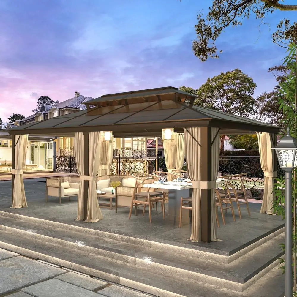 Double Roof Gazebo with Curtains and Netting