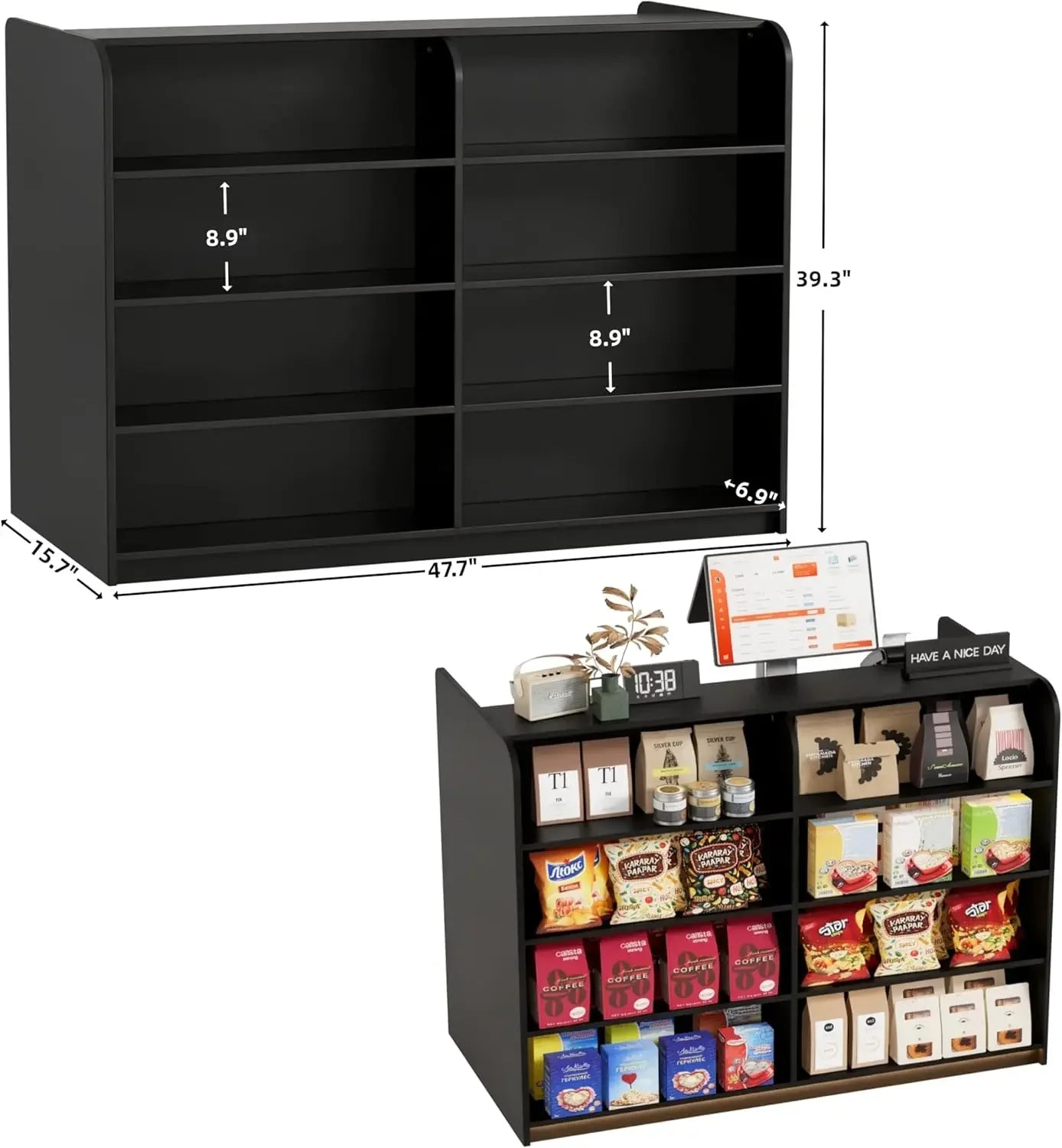 Reception Counter Front Desk With Display Rack Lights