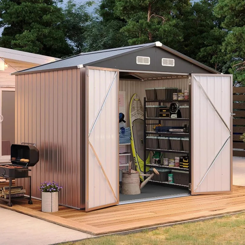 Outdoor Steel Shed Garden Utility Cabinet with Lockable Door Waterproof & Rust-Proof