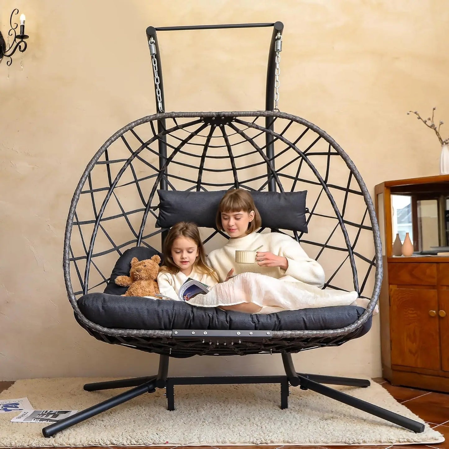 Double Egg Swing Chair with Stand