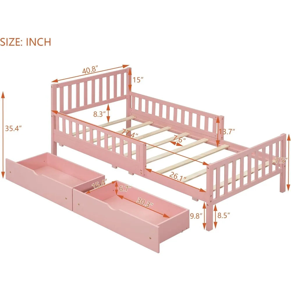 Twin Bed with Guardrails and Low Platform