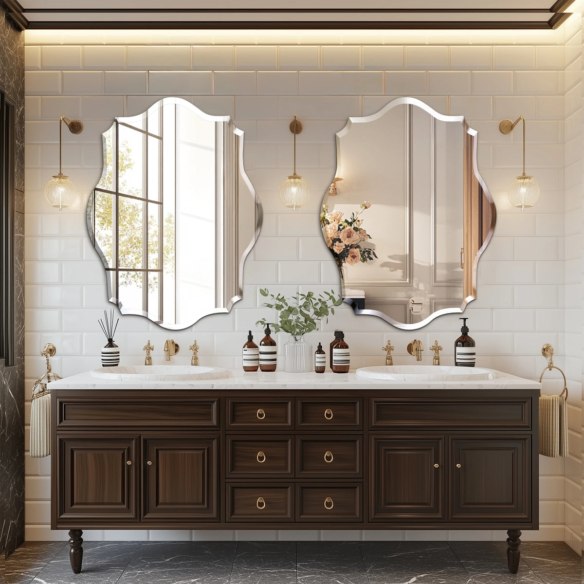 Wall Mirror Scalloped Frameless Beveled Edge Polished Mirror