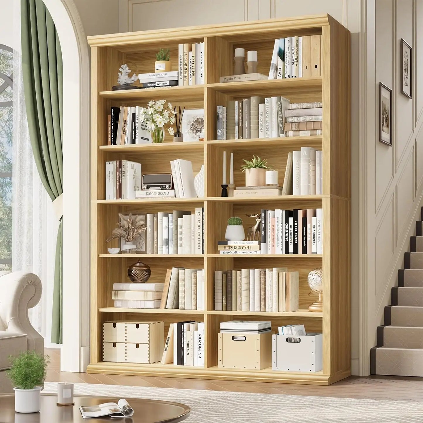 Extra Large Wooden Bookcase with Double Storage