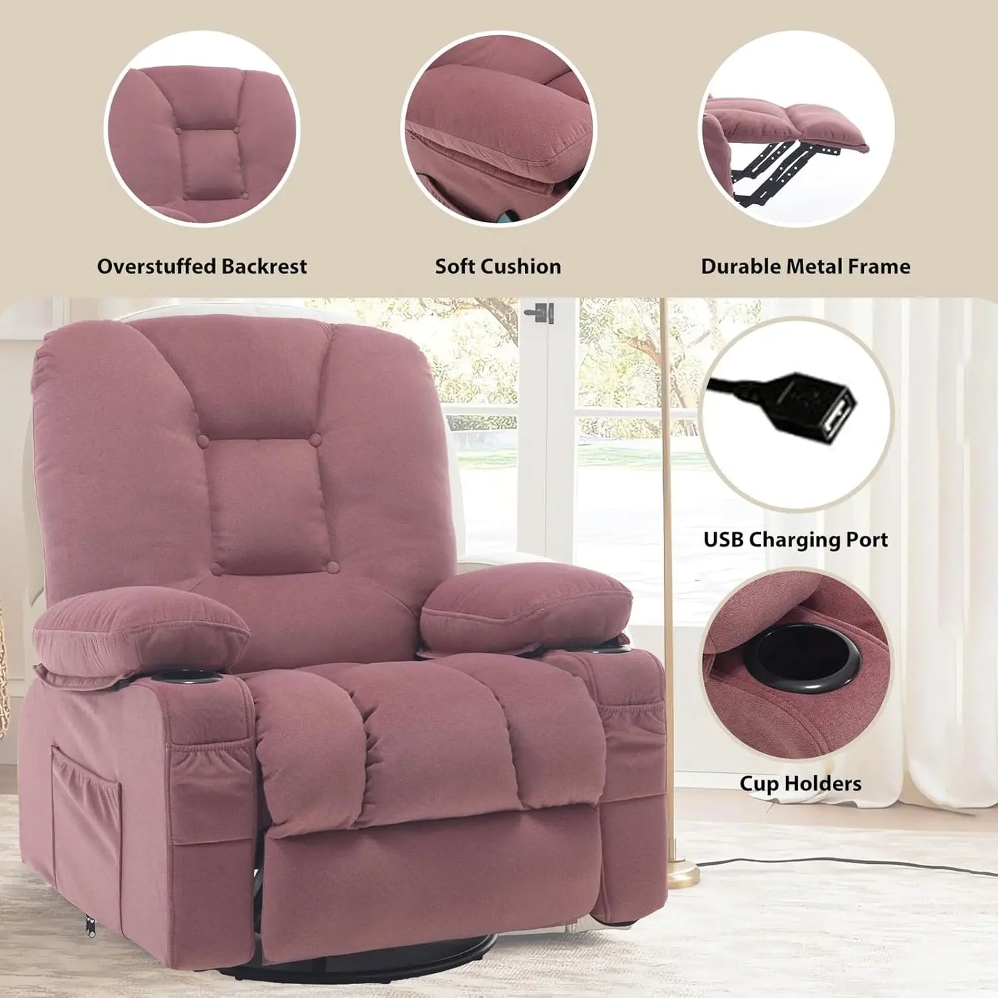 Rocker Swivel Recliner Chair with Massage Heat