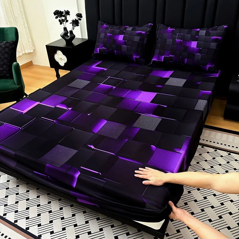Cool Technology Digital Printing Material Plaid Fitted Sheet