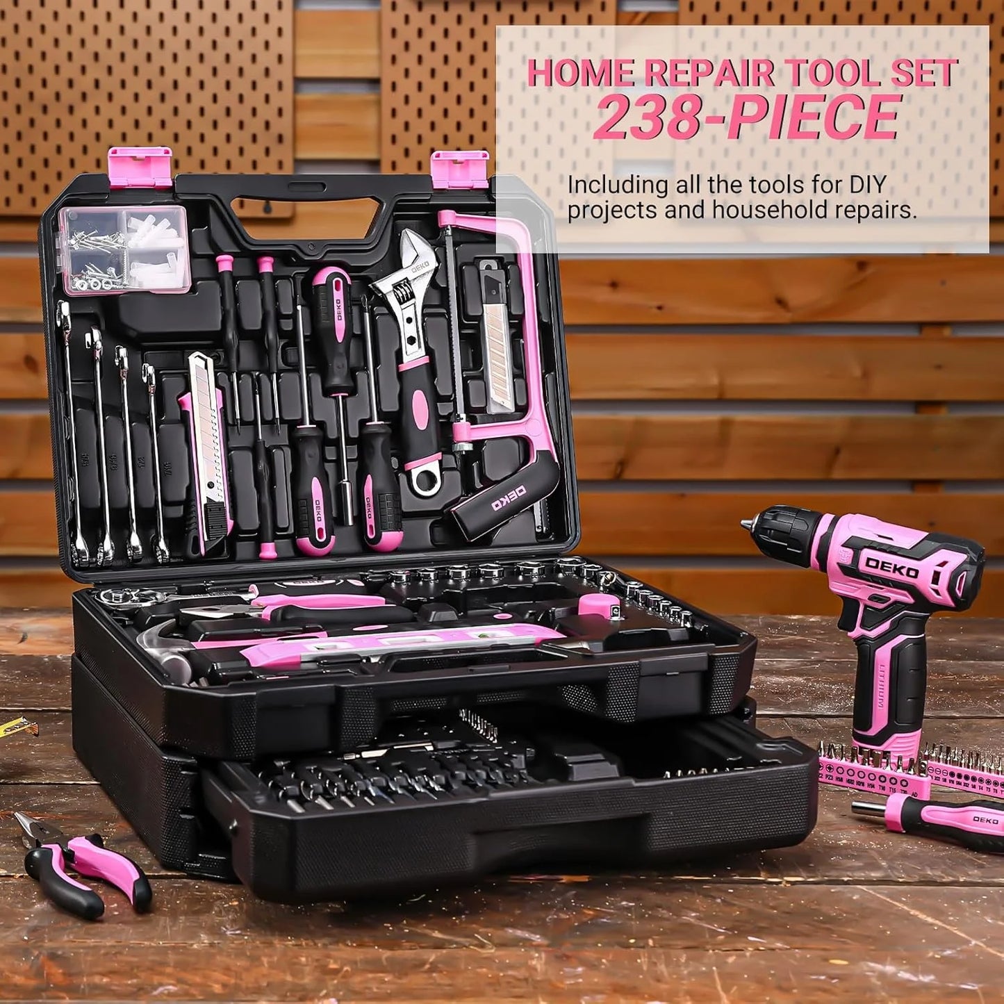 Mechanic Toolbox with Cordless Drill Hand Repair Tools Set