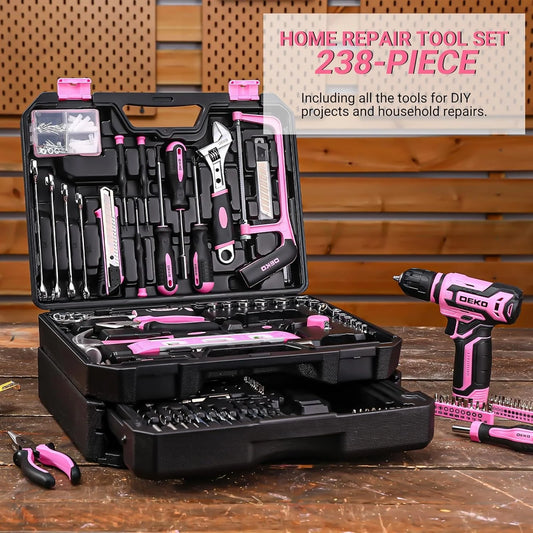Mechanic Toolbox with Cordless Drill Hand Repair Tools Set