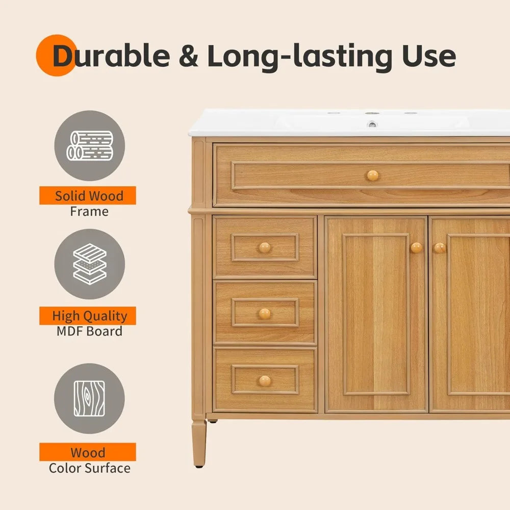 Bathroom Vanity with Sink Ample Storage Solid Wood Cabinet