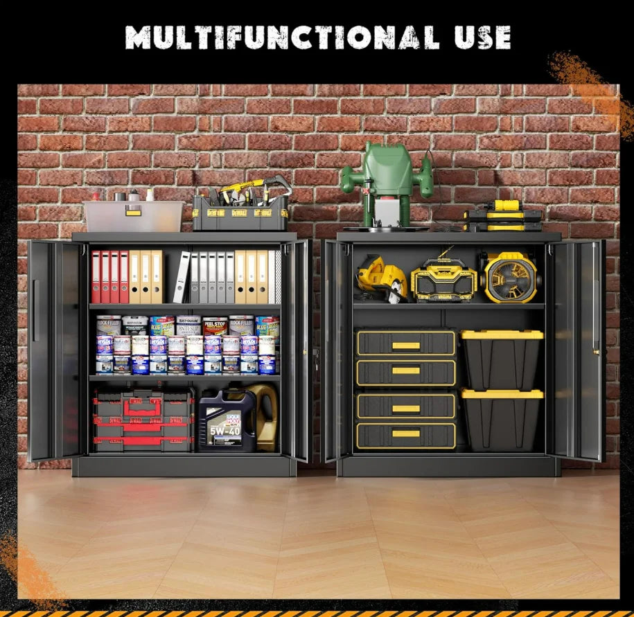 Lockable Rolling Metal Garage Cabinets with 2 Doors and 4 Adjustable Shelves and Wheels