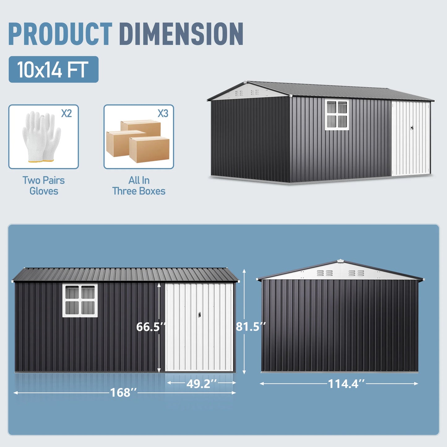 Heavy-Duty Metal Frame Storage with Window and Lockable Tool Shed