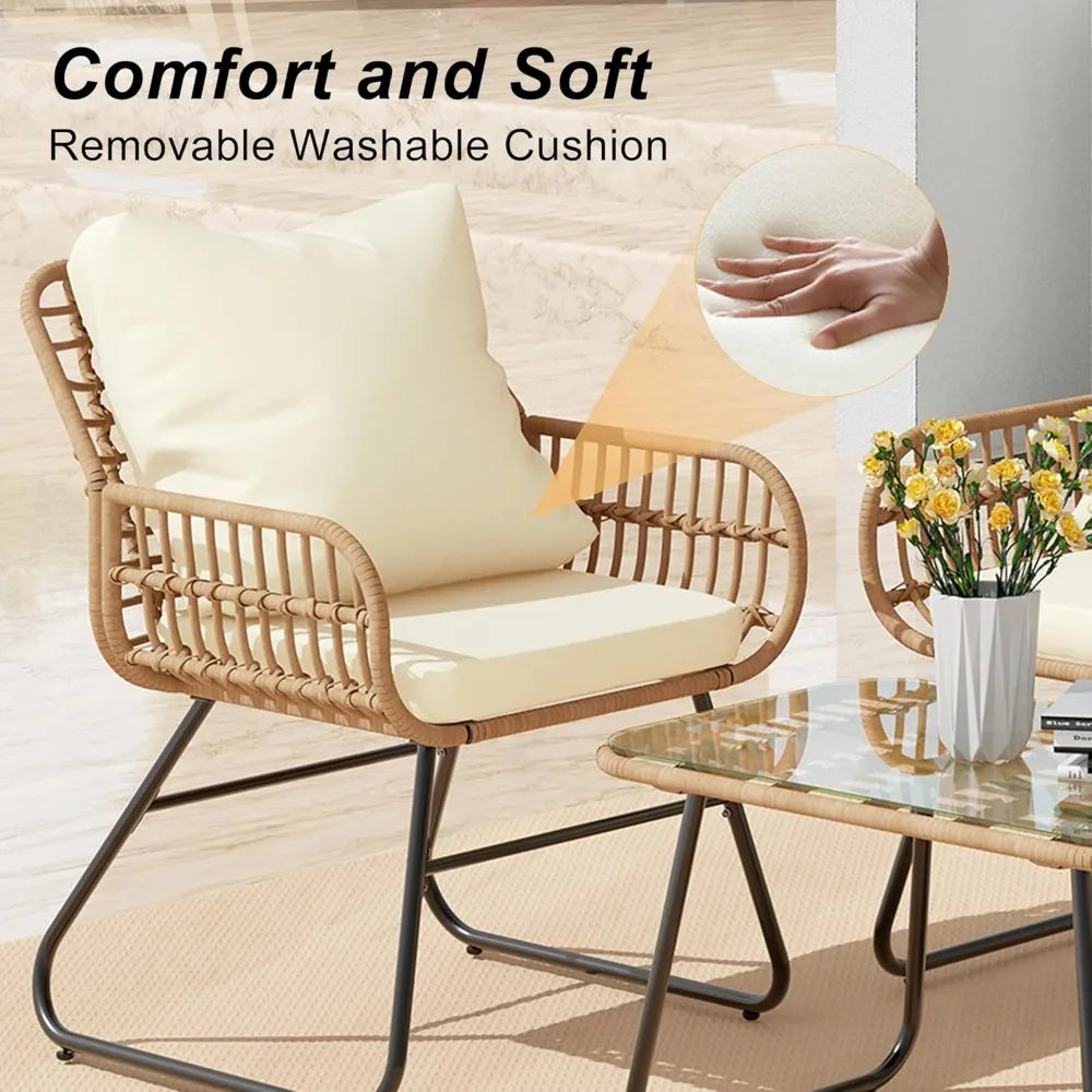 Outdoor Patio Furniture Set with Cushions & Tempered Glass Table