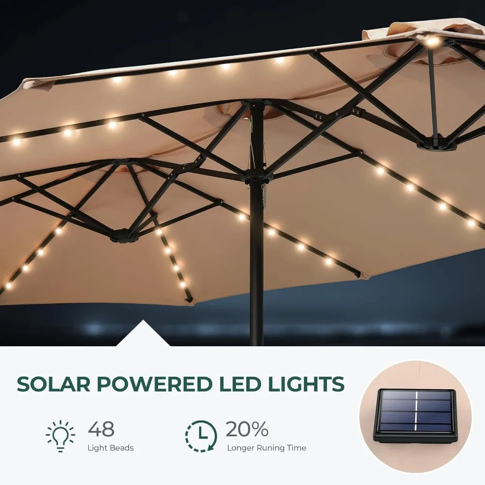 Double Sided Patio Umbrellas with Solar Lights LED Lighted