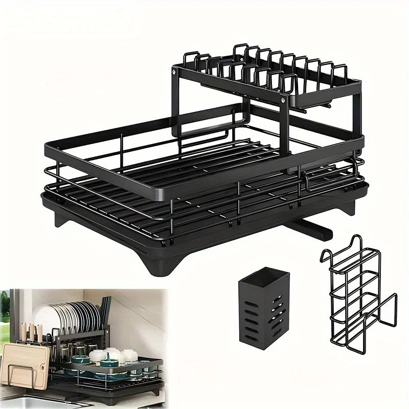 Large-Capacity Double-Tier Extendable Dish Drainer