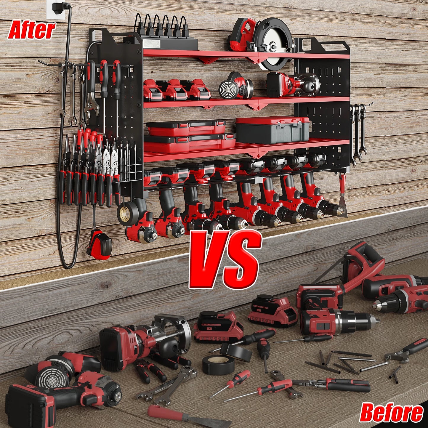 Heavy Duty Tool Organizer Wall Mount with Charging Station