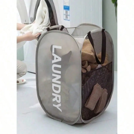 Foldable Mesh Laundry Hamper With Handle Popup