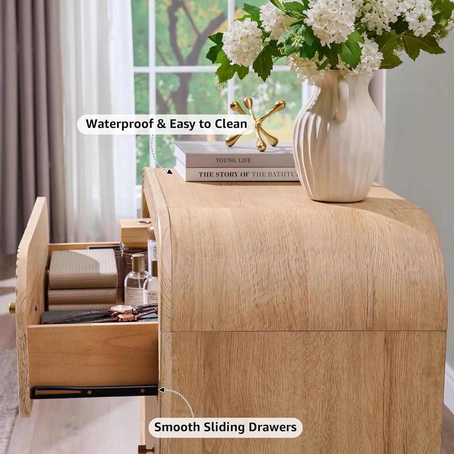 Fluted End Table Nightstand Charging Station