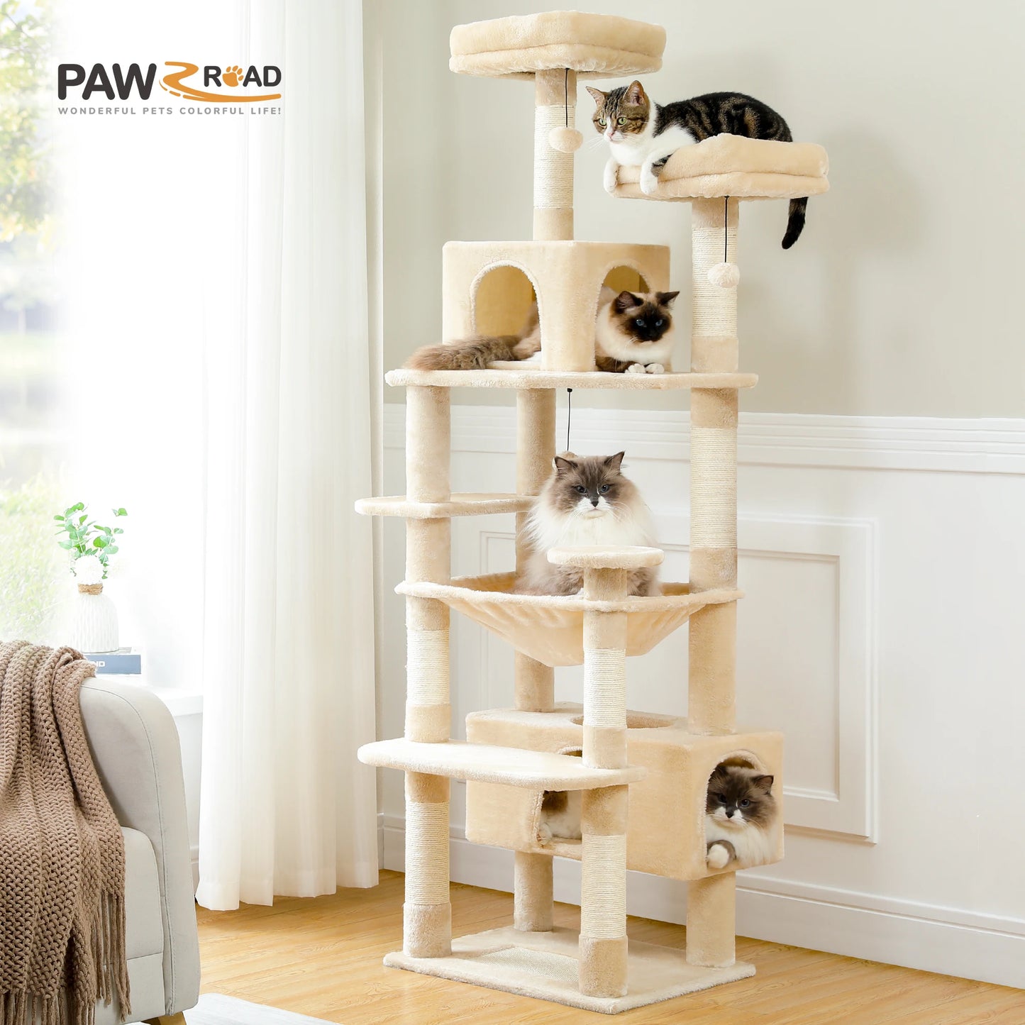 Multi-Level Plush Cat Condo with Scratching Posts