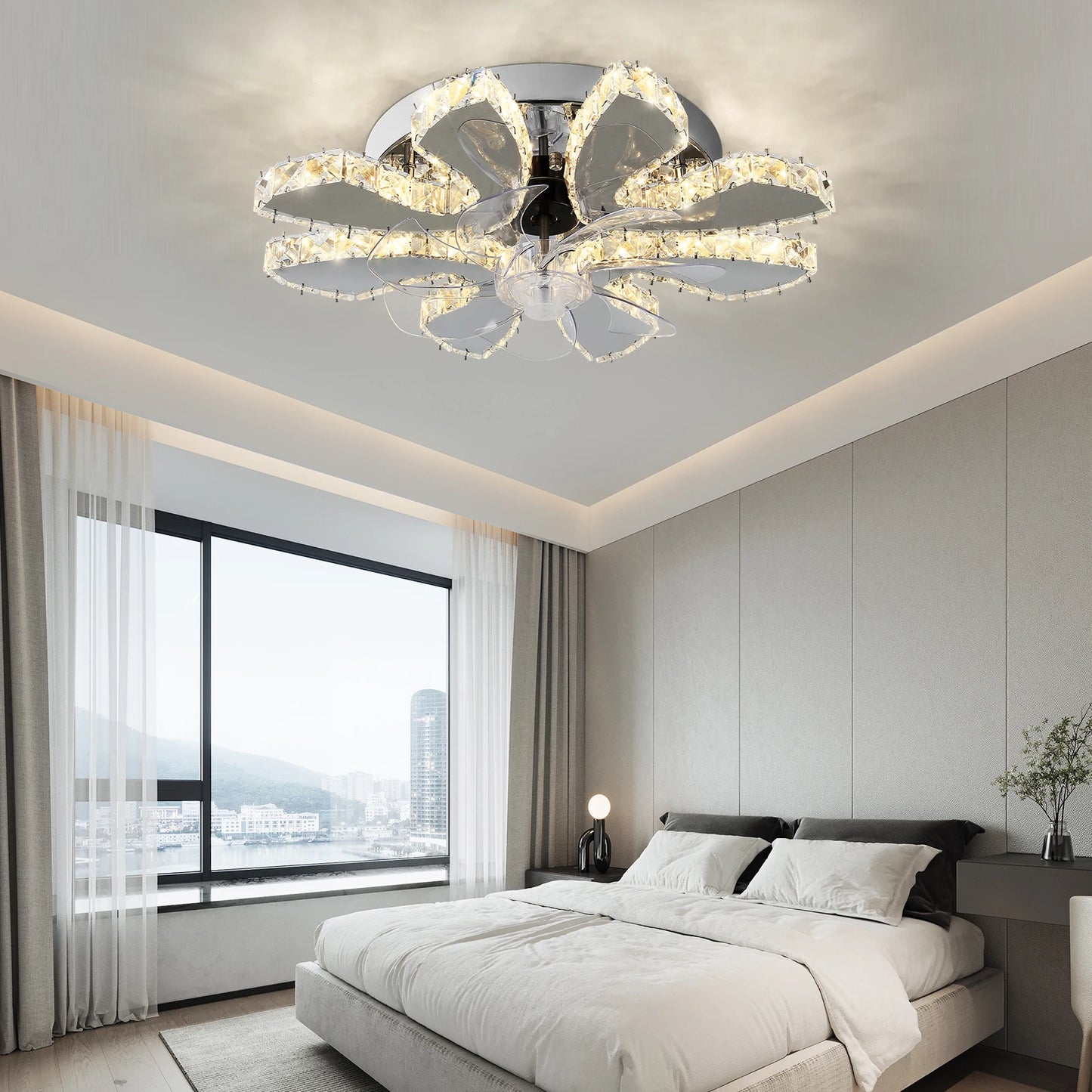 Luxury Crystal Chandelier Modern Ceiling Fan Light