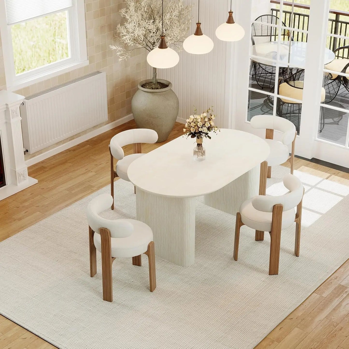 Curved Fluted Base Extendable Oval Dining Table