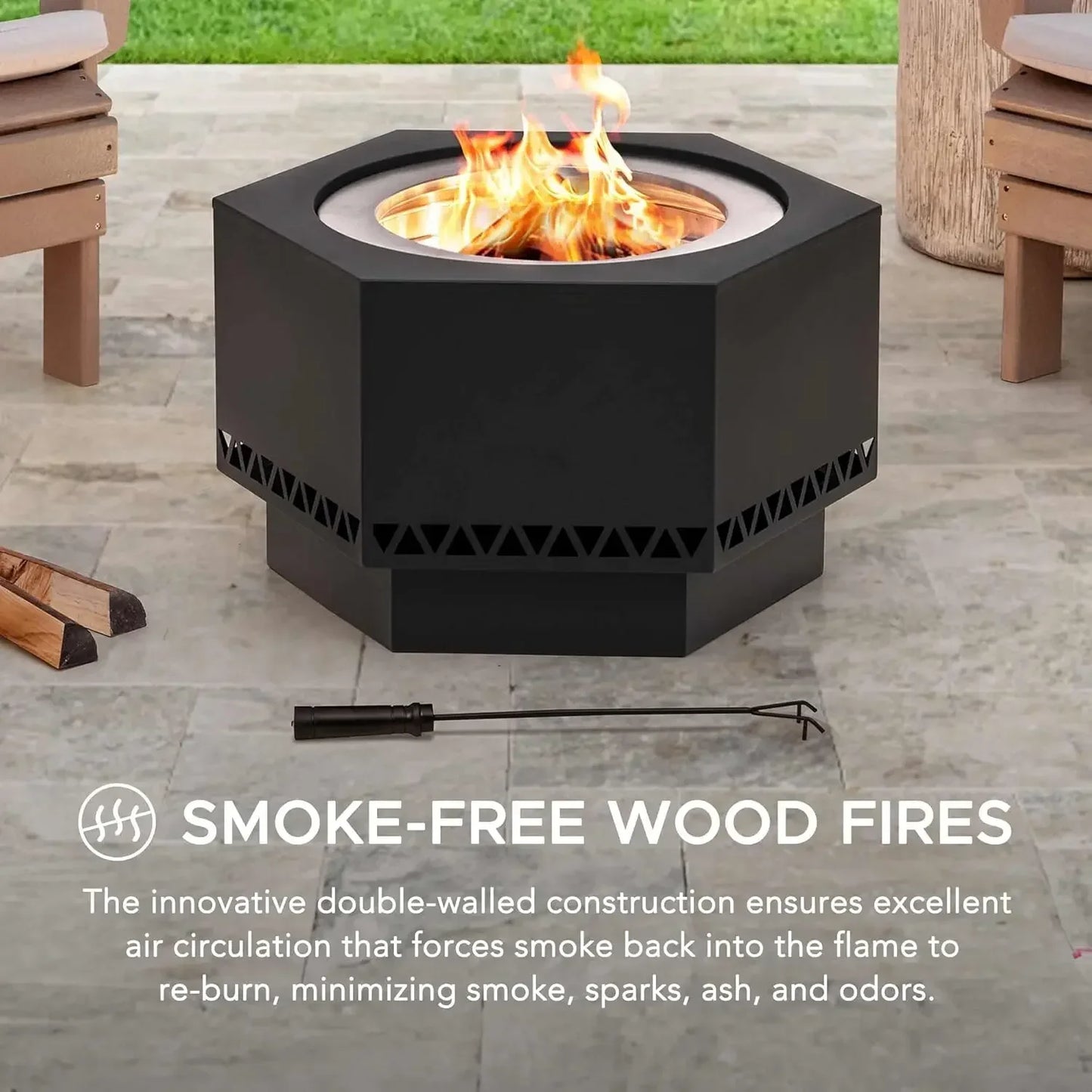 Patio Wood Burning Smokeless Firepit w/PVC Cover and Fire Poker