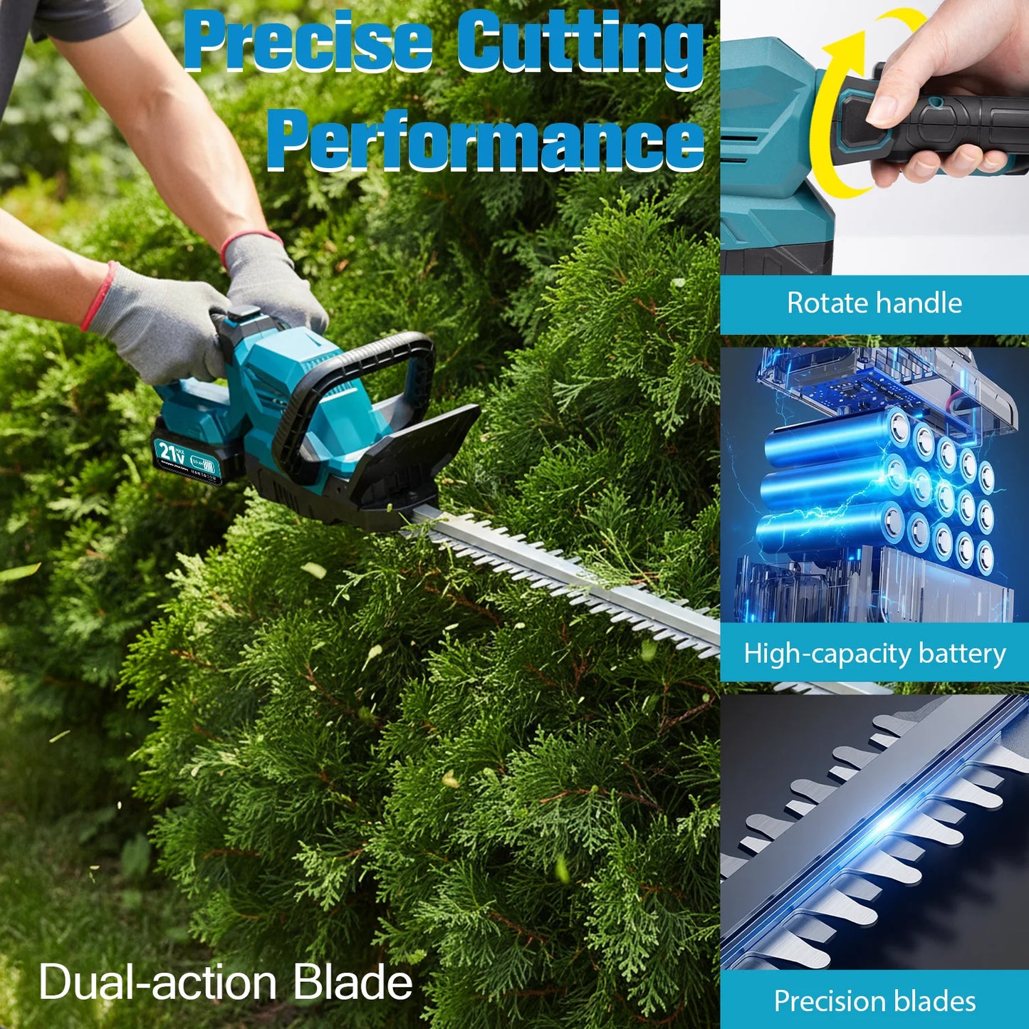 20'' Hedge Trimmer Cordless, 3000rpm Electric Hedge Trimmer, with Battery, 180° Rotatable Head for Yard, Garden, Lawn Care
